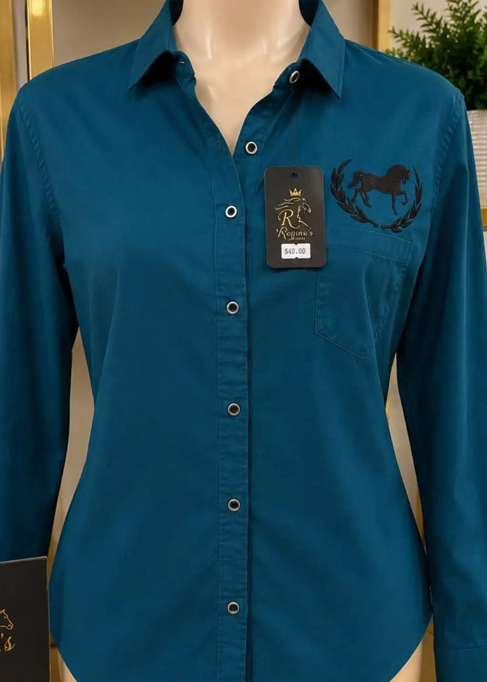 Camisa Teal Bordada